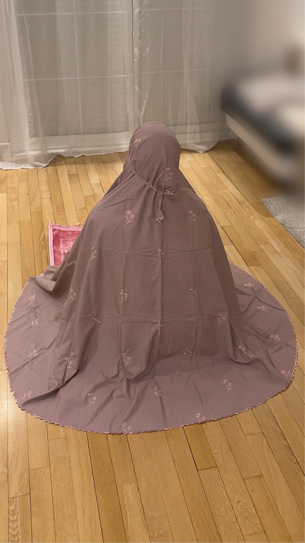 Robe de prière malaisienne brodée – Coton premium sans sac - Modèle Perle